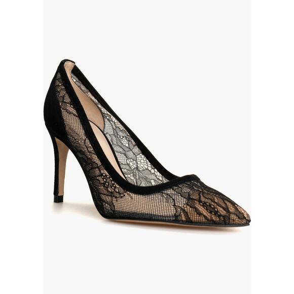 L'AGENCE Simone Lace Pumps in Black Lace/Suede Women's Size EU 39.5 - Picture 1 of 8